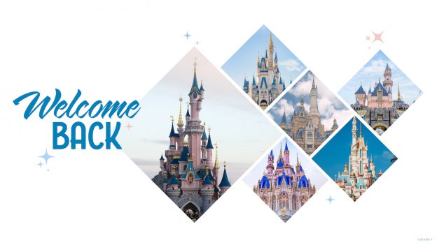 Graphic featuring all the castles at Disney Parks