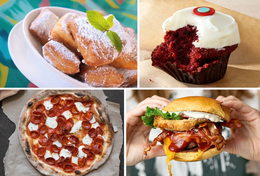 Beignets, Red Velvet Cupcake, Pizza, The Texan Burger