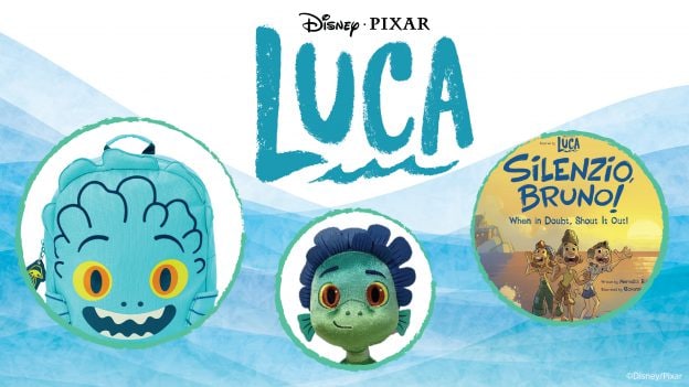 Collage of merchandise inspired by Disney and Pixar's 'Luca'