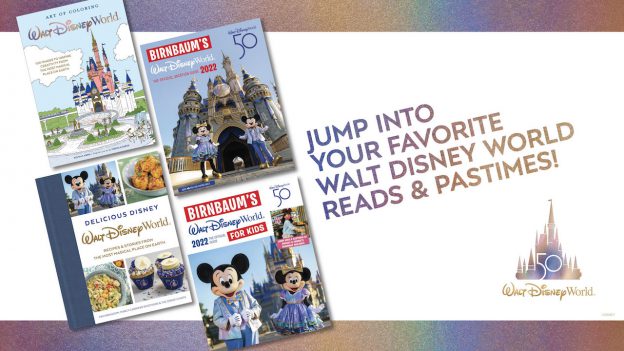Collage of Disney books celebrating Walt Disney World Resort's 50th anniversary