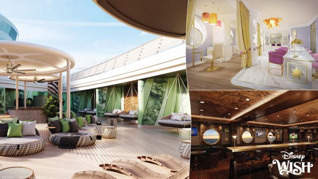 Artist renderings of adult spaces and experiences coming to the Disney Wish