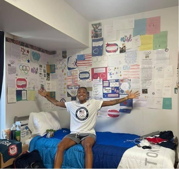 Kaylin in her room at the Tokyo Olympic Village