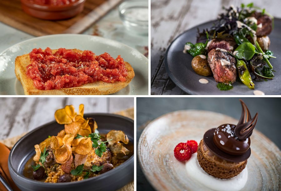 Collage of four items offered at  Toledo – Tapas, Steak & Seafood at Walt Disney World Resort