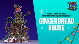 Graphic with a First Look at the 2021 Haunted Mansion Holiday Gingerbread House at Disneyland Park