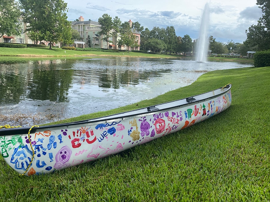 Canoe decorated by guests at Disney's Saratoga Springs Resort & Spa