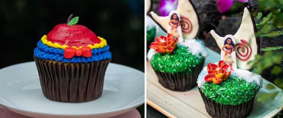 Snow White Cupcake from Disney’s  Saratoga Springs Resort & Spa and Moana Cupcake from Disney’s Polynesian Village Resort