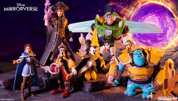 Disney Mirrorverse McFarlane Toys Figures Revealed Mickey Mouse, Goofy, Buzz Lightyear, Belle, Jack Sparrow, and Sully. More at Mcfarlane.com