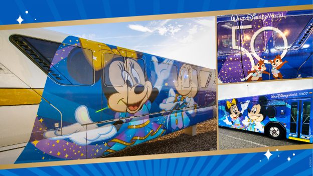 Walt Disney World transportation featuring 50th Anniversary artwork