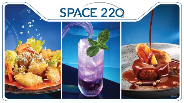 Space 220 at EPCOT - Menu Items: Blue Moon Cauliflower, Lightyear Lemonade and Sticky Toffee Pudding Cake