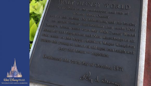 Plaque featuring the dedication speech by Roy O. Disney at Magic Kingdom Park