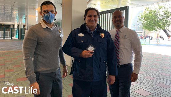 Justin with Cast Members at security entrance