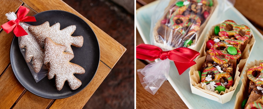 Gingerbread Pine Trees and Reindeer Food – Cubes of gingerbread, chocolate stripped pretzels, holiday granola, and candies from Disney’s Wilderness Lodge Lobby