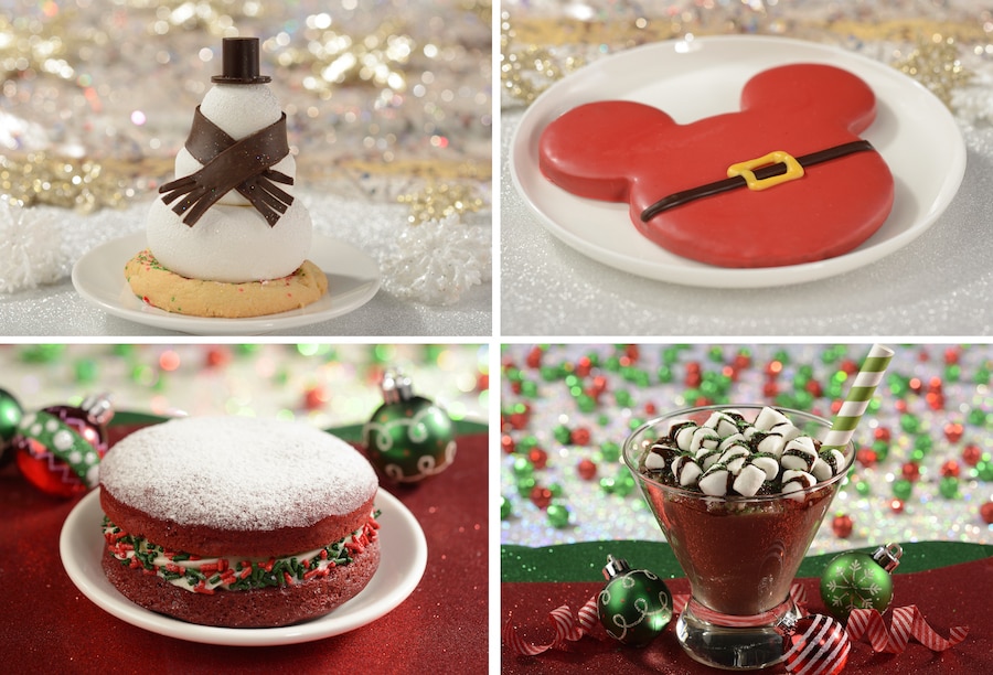 Sugar Cookie Snowman, Santa’s Belt Cookie, Red Velvet Whoopie Pie and Frozen Salted Caramel Hot Chocolate from Disney's Hollywood Studios