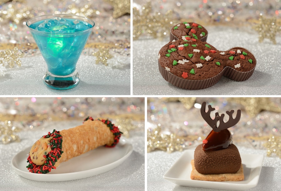 Christmas drink on the beach, holiday brownie, caramel cannoli and reindeer mousse from Disney's Hollywood Studios