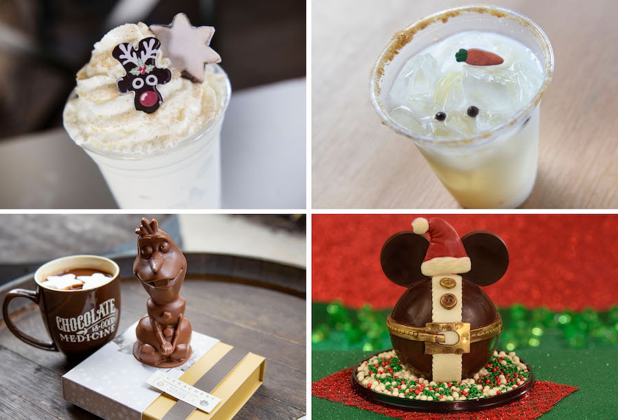 “Oh Deer” Cookie Shake, Snowman on the Beach Margarita,Olaf Hot Cocoa Surprise and Santa Mickey Piñata from Disney Springs