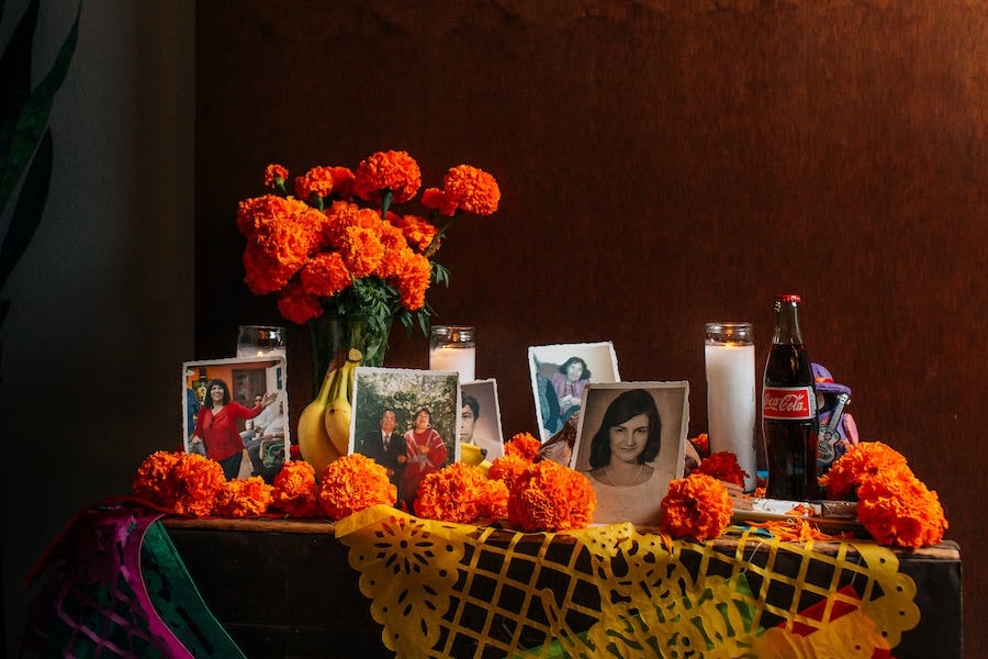 The ofrenda Steve and husband James display in their home during Dia de los Muertos to honor the lives of family members who have departed