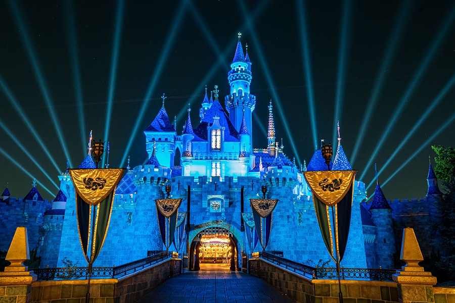 Disney Plus Day Sleeping Beauty Castle blue lighting