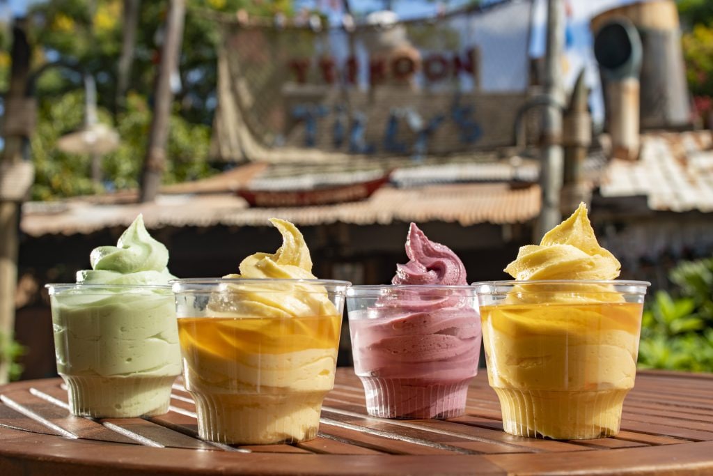 4 cups of Dole Whip flavors at Disney's Typhoon Lagoon Water Park