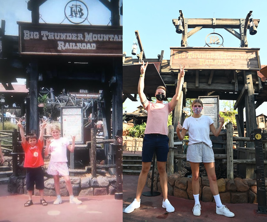 Guests recreating their childhood vacation photos at the Walt Disney World Resort