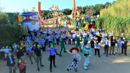 Cast Members wave hello from Toy Story Land at Hong Kong Disneyland