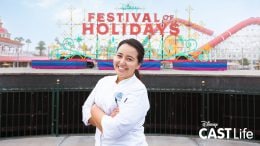 Disney Cast Life - Elena in front of Festival of Holidays sign
