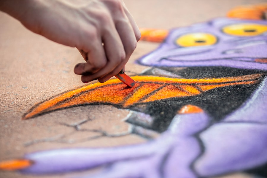 Figment chalk art found at the EPCOT International Festival of the Arts