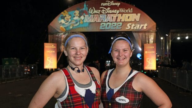 Kayla Swope, who is visually impaired due to degenerative corneal disease, teams up with her guide, Apryl Tidd of Kissimmee, FL, to conquer runDisney’s Dopey Challenge during the Walt Disney World Marathon Weekend
