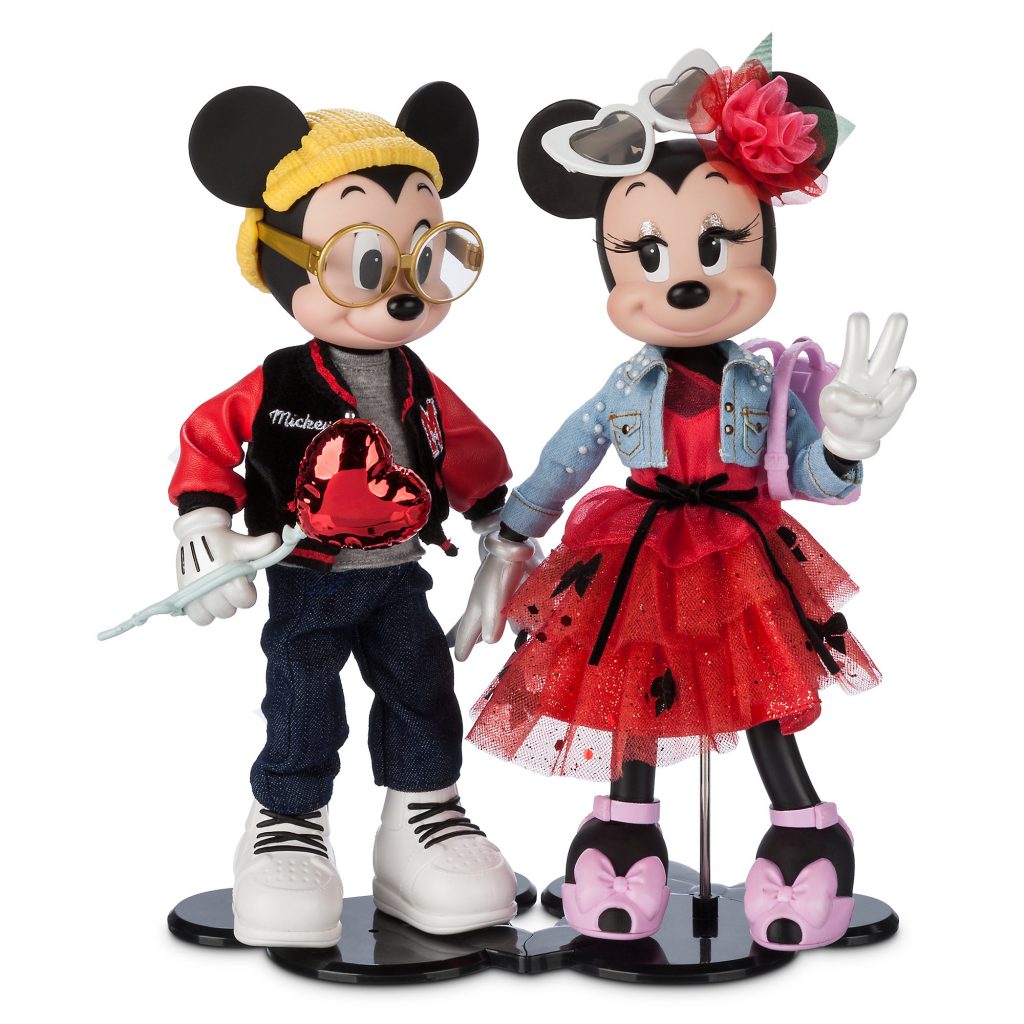 mickey and minnie limited doll set dressed in valentine's day themed outfits