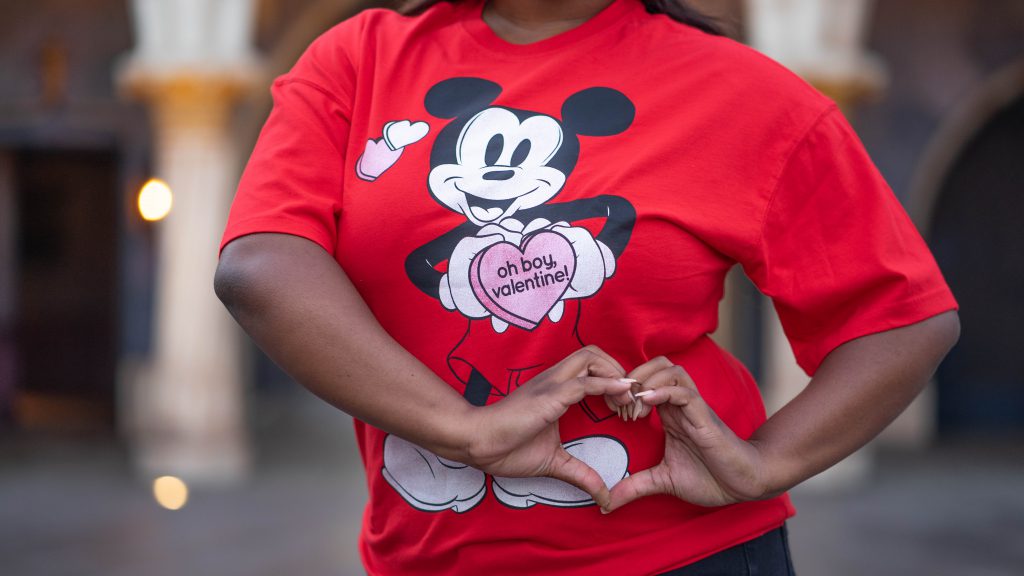 red mickey mouse t-shirt that says "oh boy, valentine"