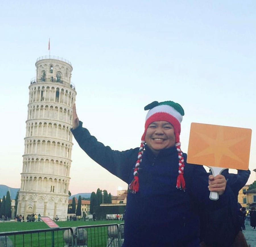 Christian holding up the Leaning Tower of Pisa