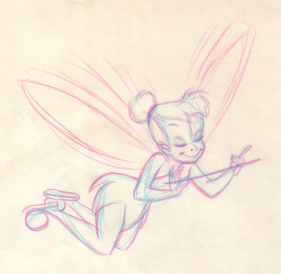 Tinker Bell prepares to wield her wand in a 1980s television appearance. (Original animation drawing from the author’s collection)