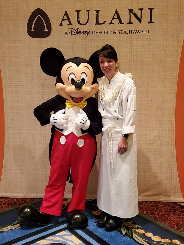 Carolyn Portuondo with Mickey Mouse at Aulani, A Disney Resort & Spa, Hawai'i