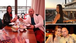 Collage of Local influencer Carolina Grabova and her husband at Disney Springs
