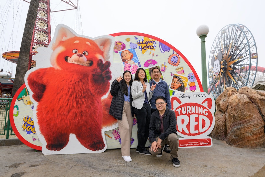 Guests at the brand-new photo-op at Disney California Adventure park themed to “Turning Red”