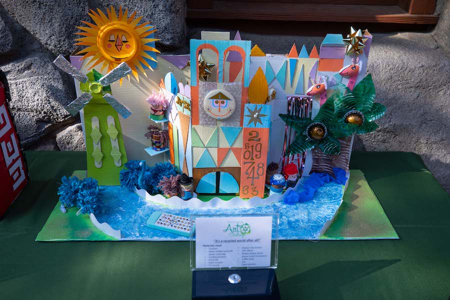 Environmental art pieces created by Disneyland Resort cast members with recycled and reused materials