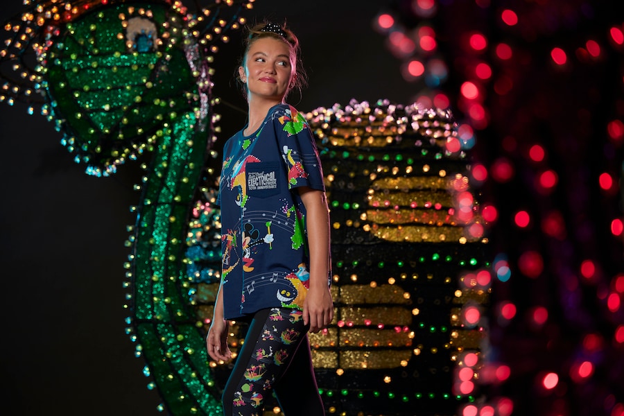 “Main Street Electrical Parade” all-over print T-shirt with glow ink and “Main Street Electrical Parade” leggings