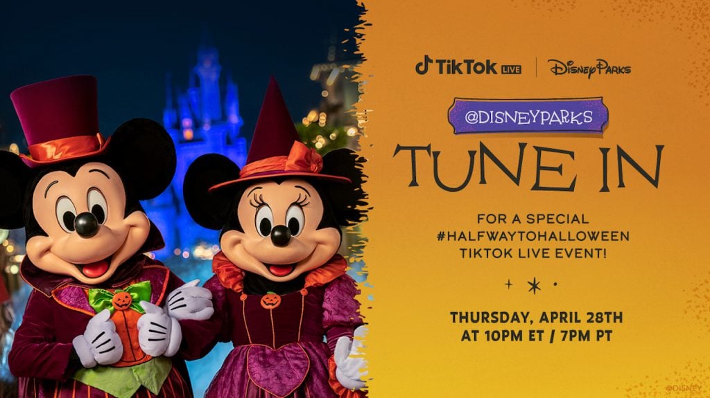 Graphic for a first-of-its-kind @DisneyParks TikTok Live beginning Thursday, April 28 at 10 p.m. ET/7 p.m. PT