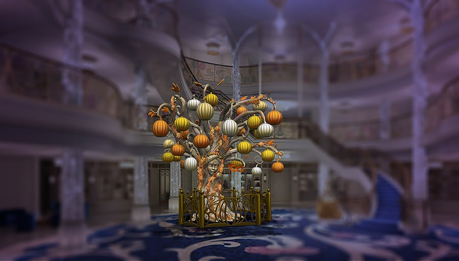 Drawing of the magical Pumpkin Tree coming to the Disney Wish