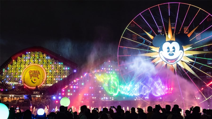 Disneyland Resort cast members at Pixar Pier watch an exclusive showing of World of Color
