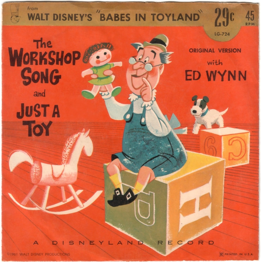 Ed Wynn is caricatured in his role as the Toymaker on this "Little Gem" record sleeve from Walt Disney's musical fantasy "Babes in Toyland." (Author's collection)