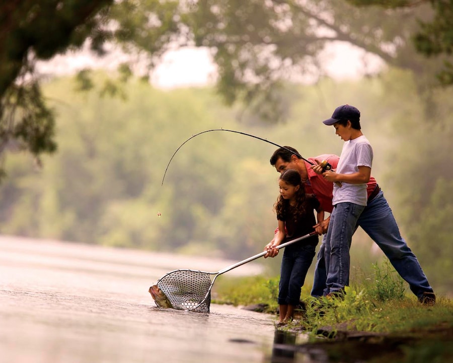 Families fishing on Bay Lake