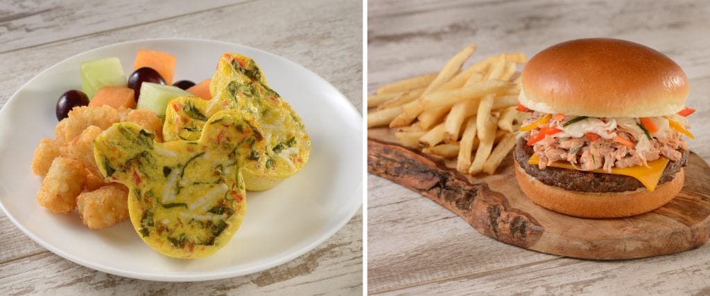 Plant-based Mickey-shaped Frittata and IMPOSSIBLE Burger 