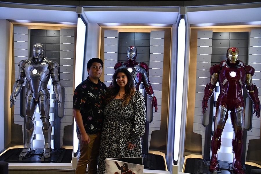 Cast member Olivia and her boyfriend pose in the Marvel Studios lobby