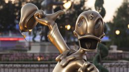 Donald Duck at Magic Kingdom Park is one of the “Disney Fab 50” golden character sculptures