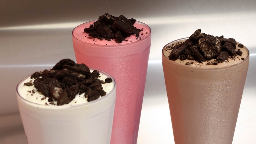 Flo’s classic vanilla, chocolate, and strawberry milkshakes
