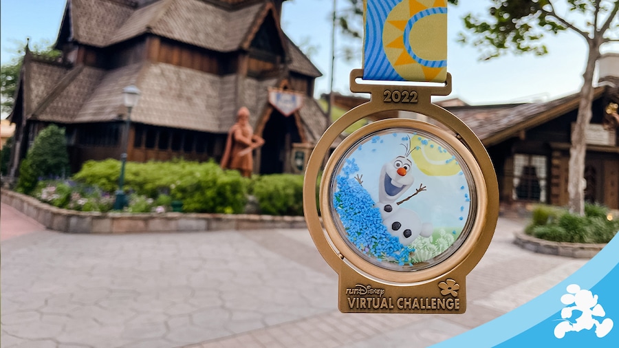 runDisney Virtual Challenge Medal with Olaf on it