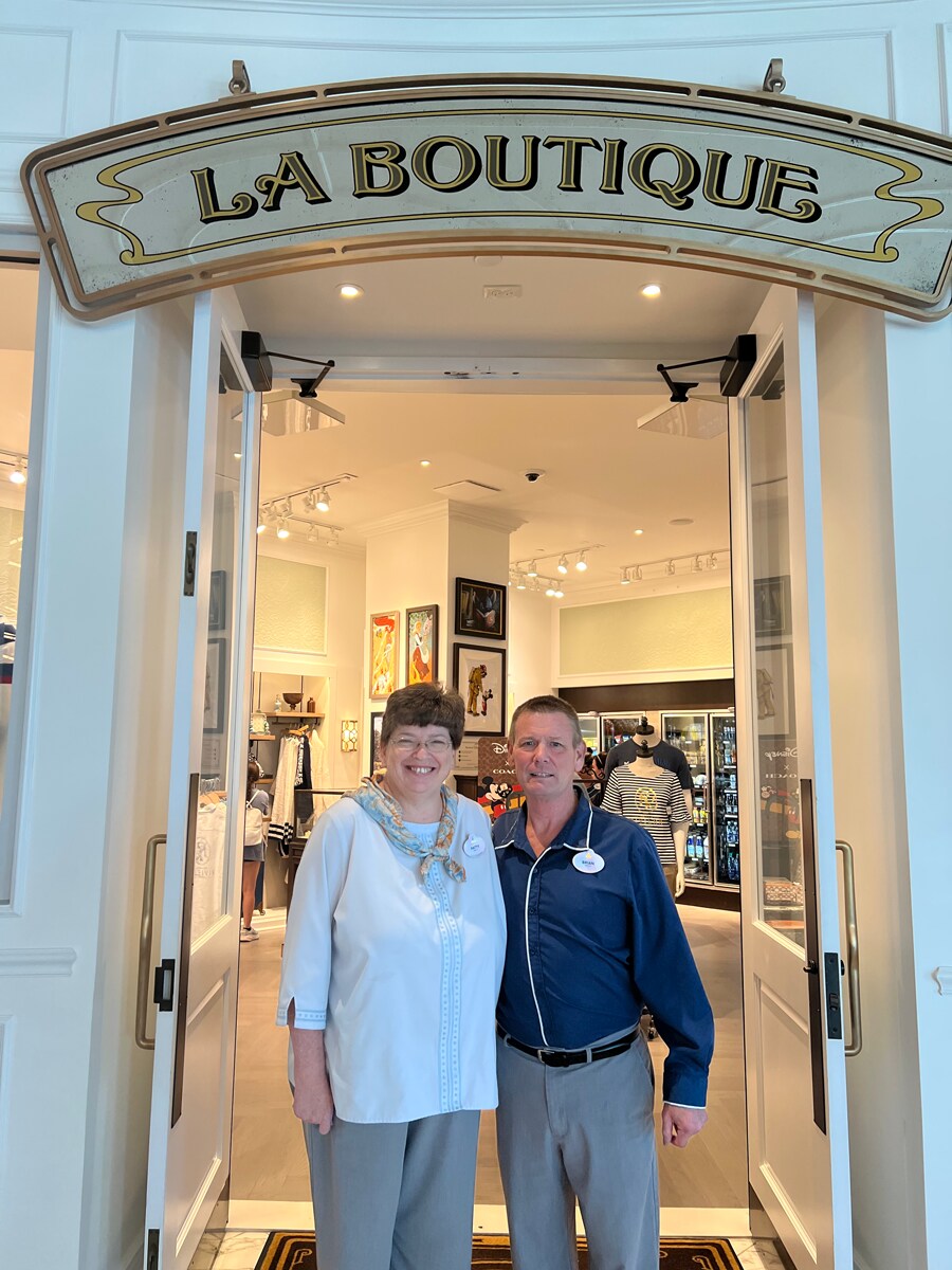 Patty and Brian in front of La Boutique at Disney's Riviera Resort