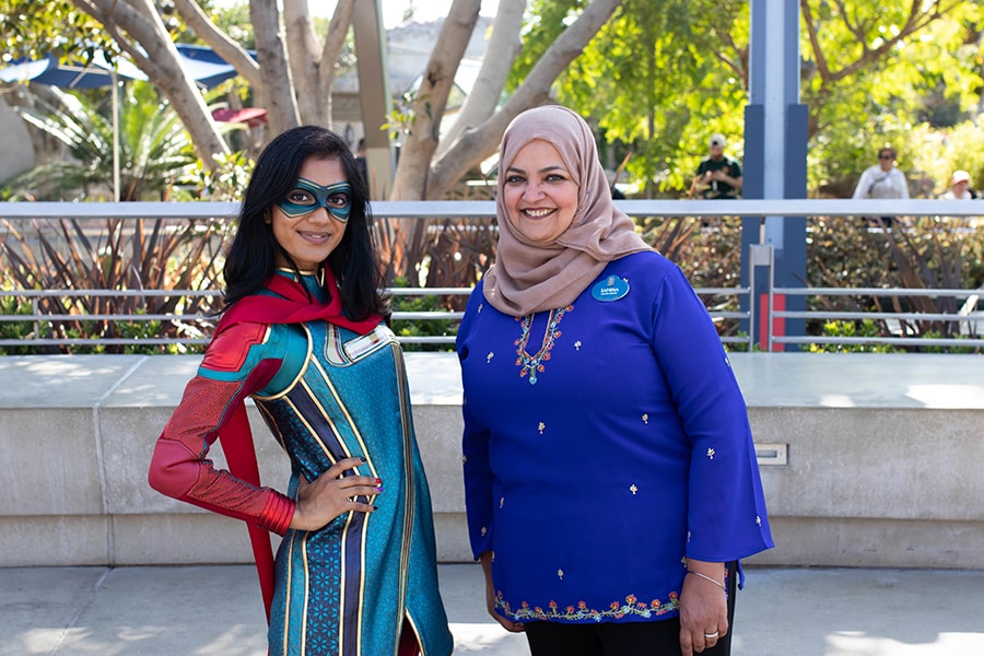 Cast member Samina with Ms. Marvel at Disney California Adventure park - photo by Suzie Katz