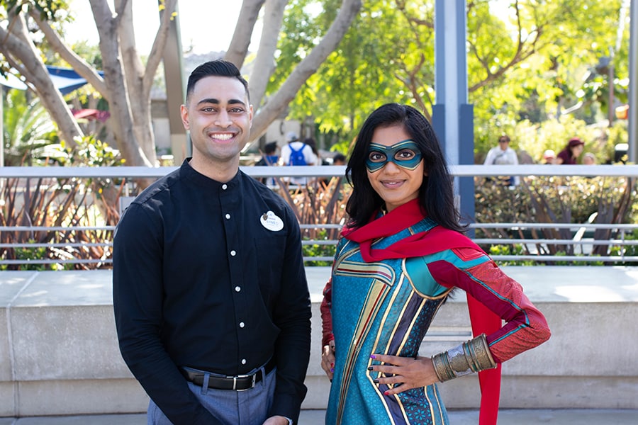 Cast member Ahmed with Ms. Marvel at Disney California Adventure park - photo by Suzie Katz