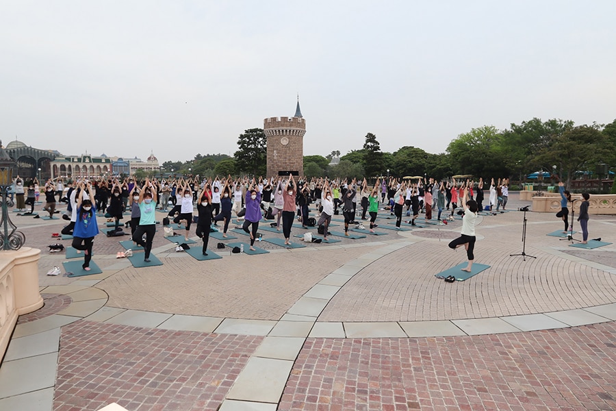 Cast members at Tokyo Disney Resort celebrate International Yoga Day